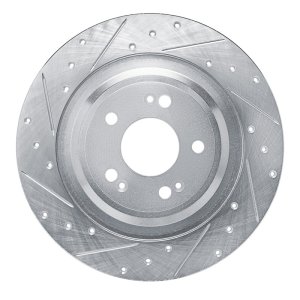 Genesis GV70 Brake Rotor (1) - Rear Left - R1 Concepts - Drilled & Slotted - Silver - `21-`25